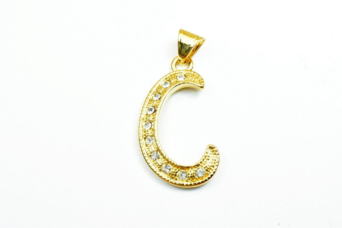 18K as Gold Filled* Letter "C" Pendant With Rhinestone CZ Cubic Zirconia, Size 34x18mm Initial Charm Valentine's Day Gift...