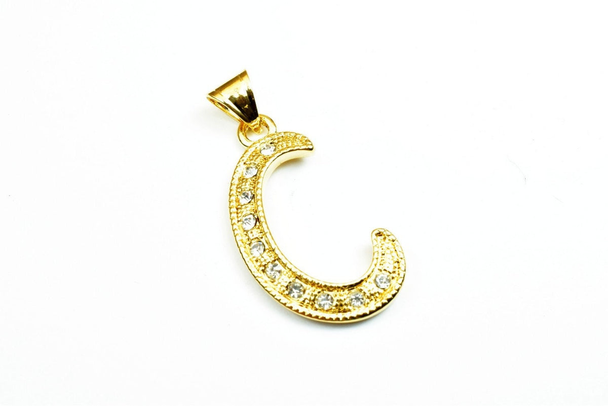 18K as Gold Filled* Letter "C" Pendant With Rhinestone CZ Cubic Zirconia, Size 34x18mm Initial Charm Valentine's Day Gift...