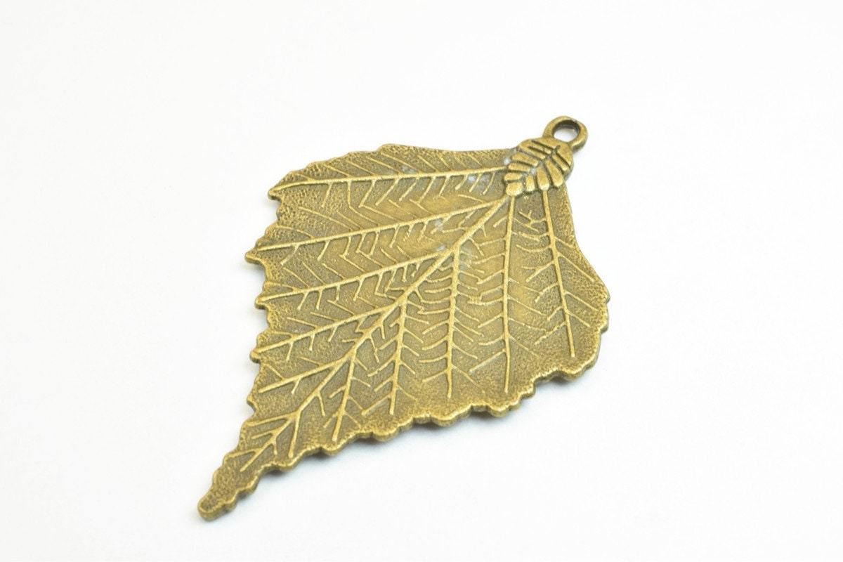 2 PCs Leaf Pendant Antique Green Beads Alloy Metal Bracelets Pendant Size 72x44.5mm Jump Ring Size 4mm For Jewelry Making...