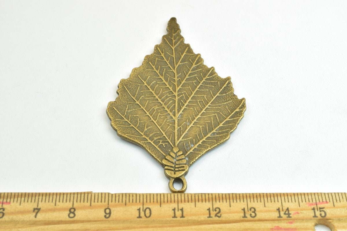 2 PCs Leaf Pendant Antique Green Beads Alloy Metal Bracelets Pendant Size 72x44.5mm Jump Ring Size 4mm For Jewelry Making...