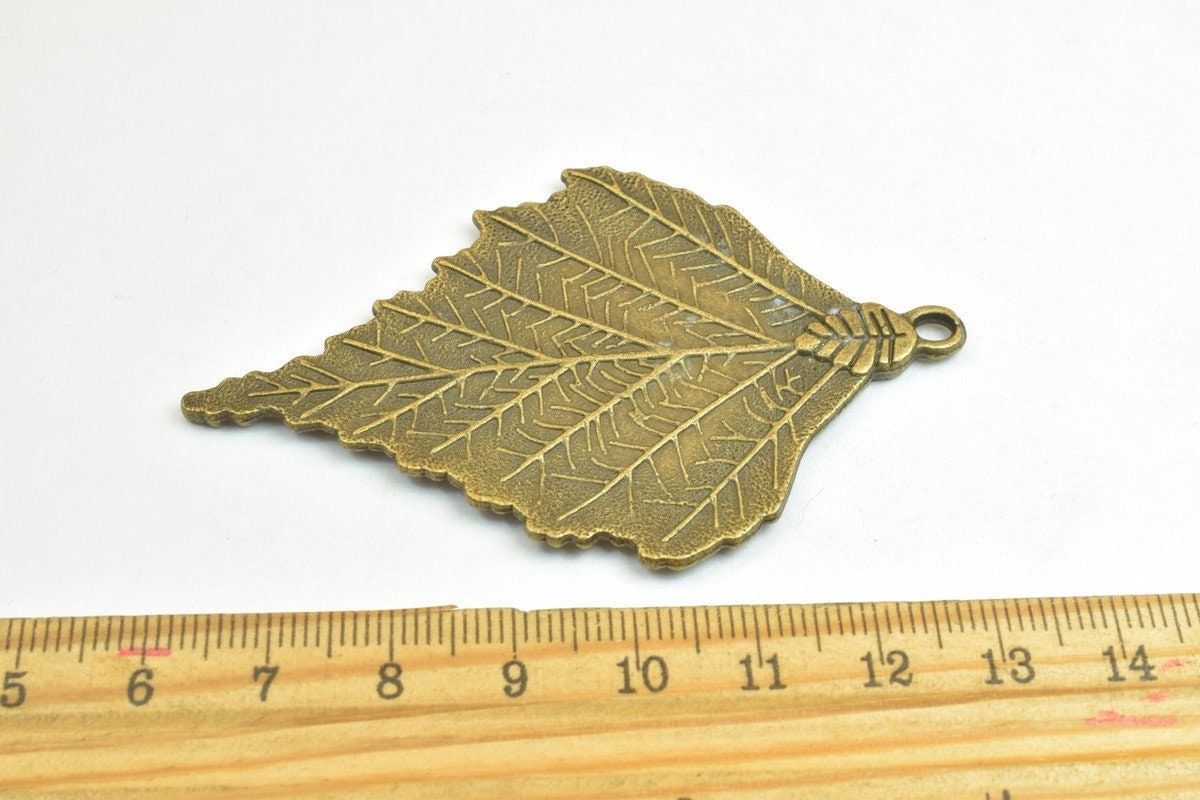 2 PCs Leaf Pendant Antique Green Beads Alloy Metal Bracelets Pendant Size 72x44.5mm Jump Ring Size 4mm For Jewelry Making...