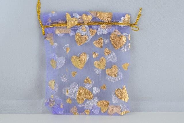 3x4 Metallic Hearts Party Favor Organza Bags Sold by 1 dozen jewelry making supplies