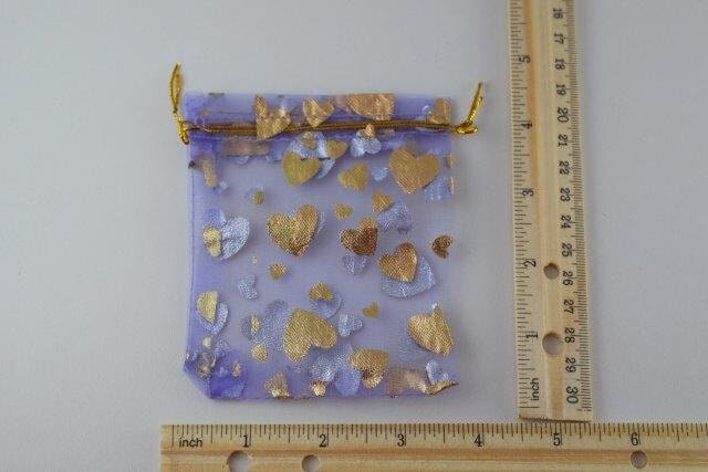 3x4 Metallic Hearts Party Favor Organza Bags Sold by 1 dozen jewelry making supplies - detail image 2