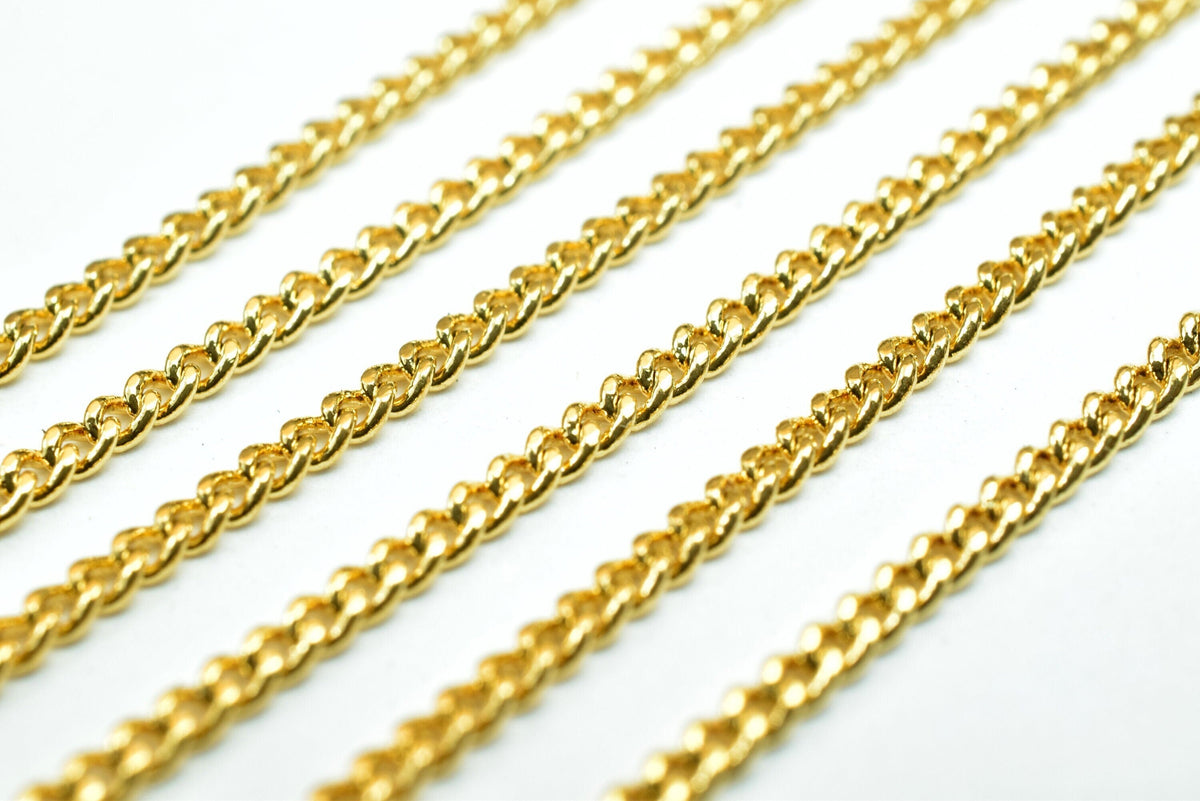 Gold Plated Cuban Chain Delicate Jewelry Supply, 1mm Electroplated Finish (18K Gold Tone, Copper Metal, Sold by Foot)
