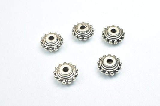 Antique Silver Charm Beads - Rondelle Spacer Beads, 10mm Size, Alloy Metal, Rustic Finish - Jewelry Making Kit