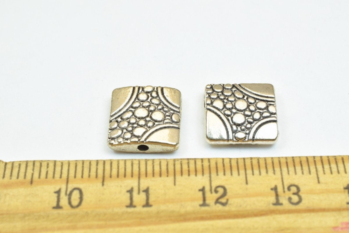 16 PCs Square Antique Silver Alloy Connector Beads Size 11mm Hole Size 1mm Decorative Design Metal Beads For Jewelry Makin...