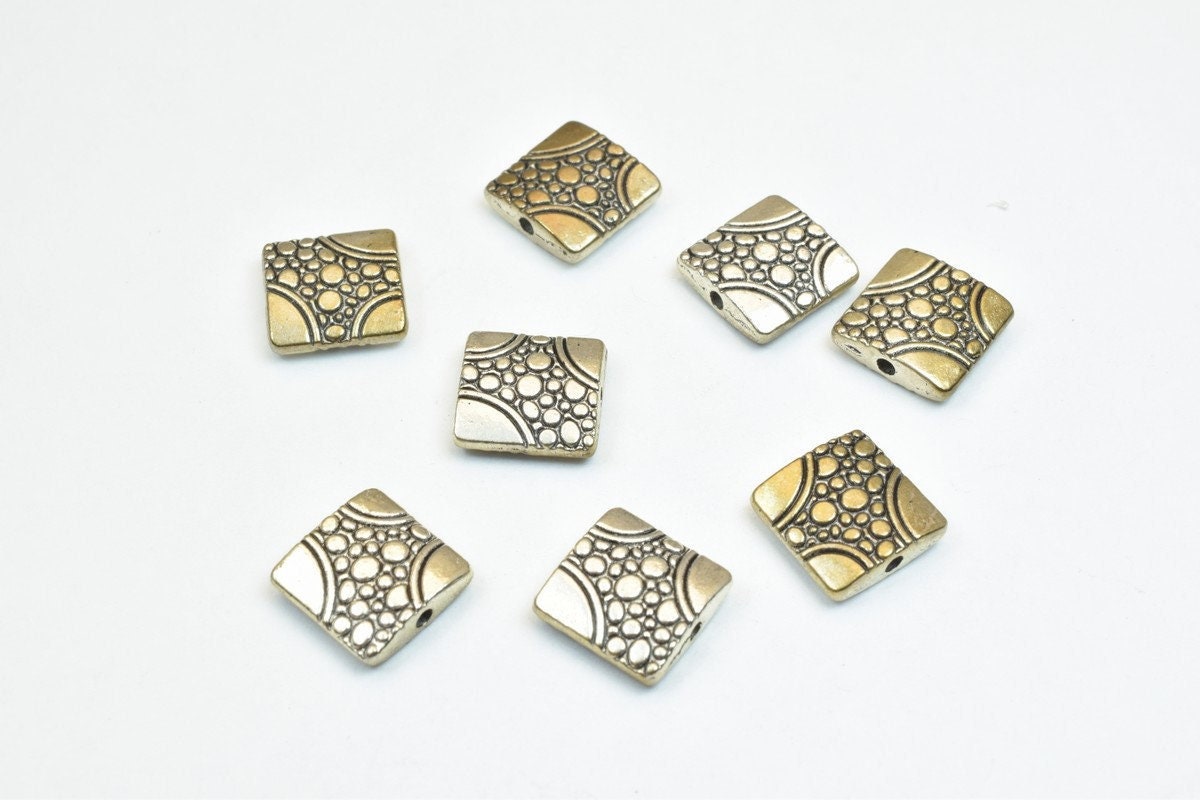 16 PCs Square Antique Silver Alloy Connector Beads Size 11mm Hole Size 1mm Decorative Design Metal Beads For Jewelry Makin...