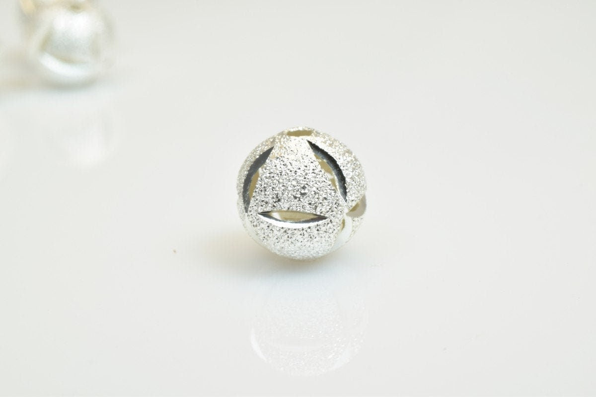 25 PCs Silver Plated Carved Round Beads 10mm Diamond Cut jewelry making supplies - detail image 3