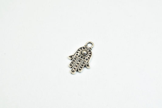 16 PCs Silver Alloy Hamsa Hand Charm Beads Antique Silver Size 20x12mm Decorative Design Metal Beads 3mm JumpRing Opening...