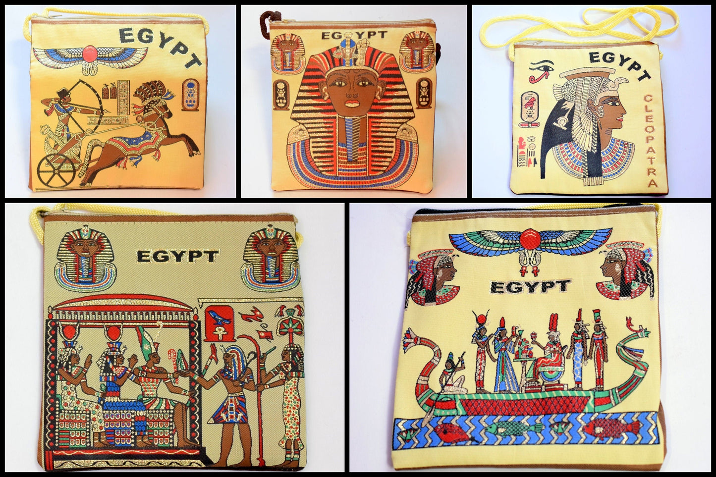 Egyptian Fabric Bags Tote: Ancient Egyptian Hieroglyphics and Pharaoh Design (Brown Velvet, 7x8 Inches, Lightweight)