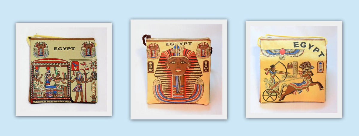Egyptian Fabric Bags Tote: Ancient Egyptian Hieroglyphics and Pharaoh Design (Brown Velvet, 7x8 Inches, Lightweight)