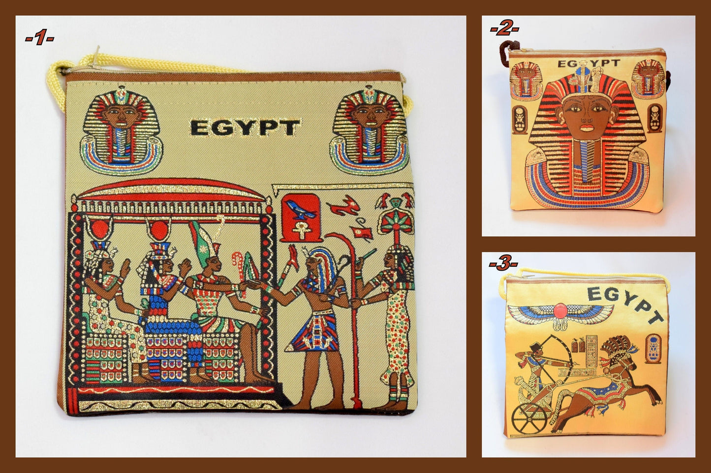 Egyptian Fabric Bags Tote: Ancient Egyptian Hieroglyphics and Pharaoh Design (Brown Velvet, 7x8 Inches, Lightweight)