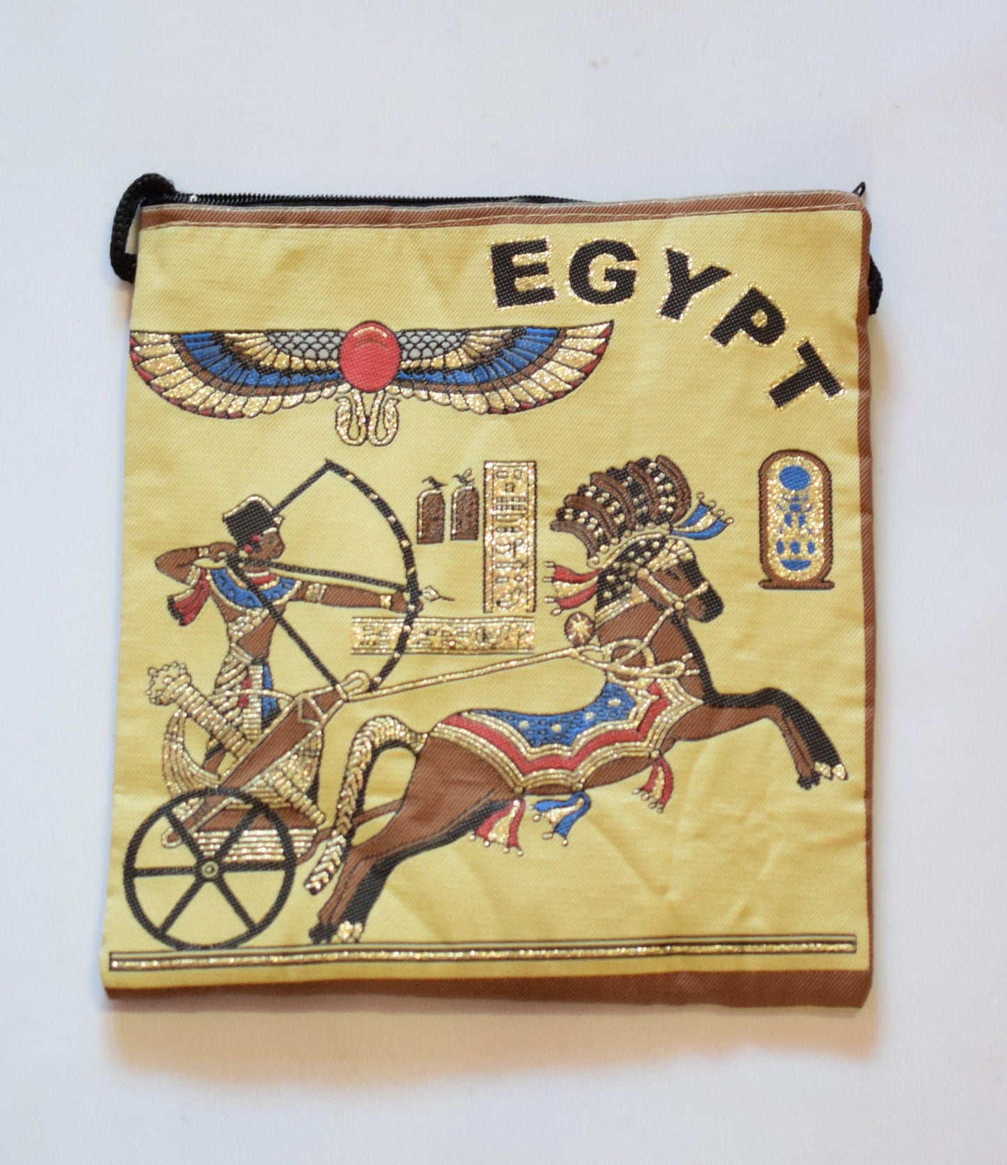 Egyptian Fabric Bags Tote: Ancient Egyptian Hieroglyphics and Pharaoh Design (Brown Velvet, 7x8 Inches, Lightweight)