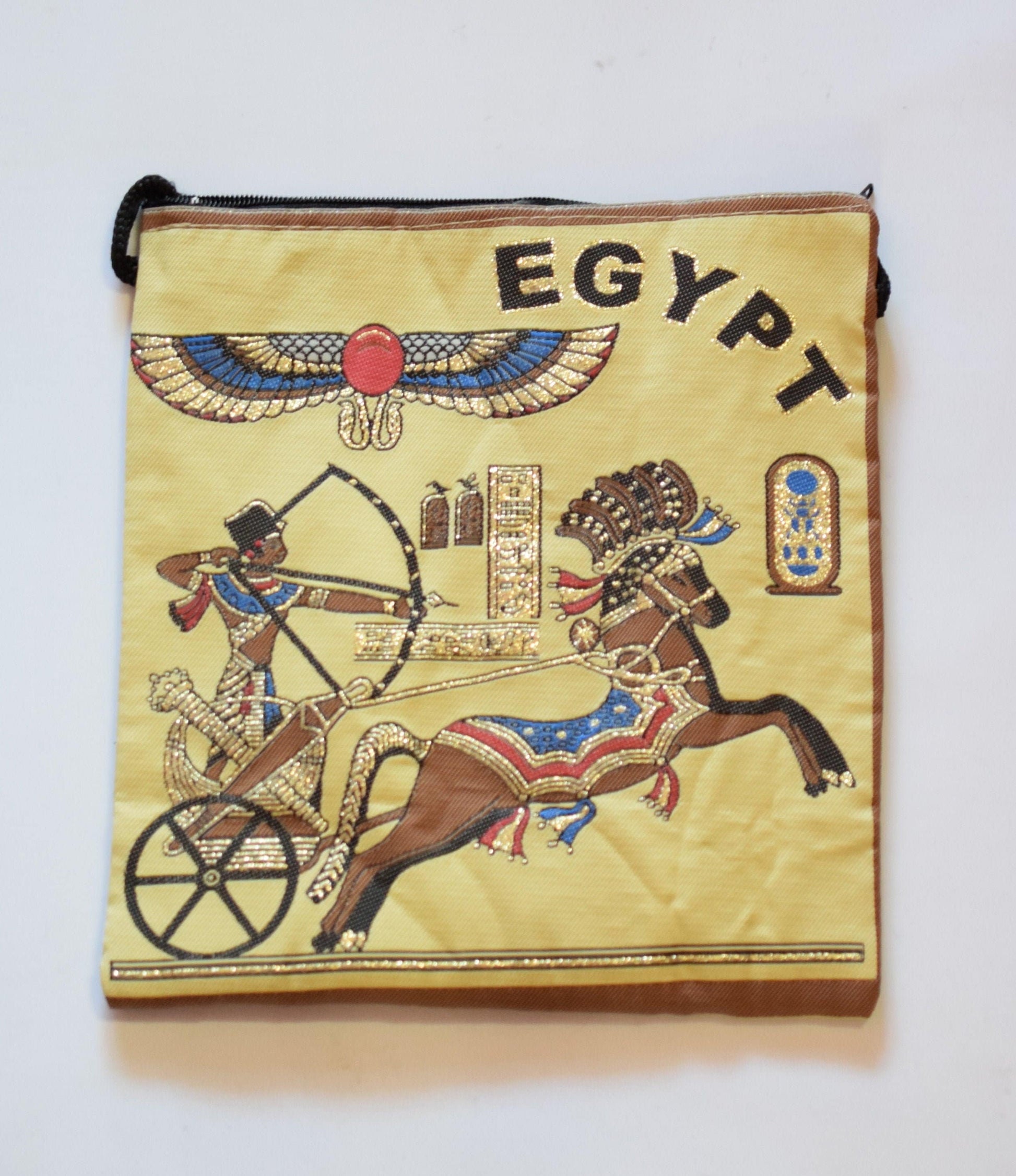 Egyptian Fabric Bags Tote: Ancient Egyptian Hieroglyphics and Pharaoh Design (Brown Velvet, 7x8 Inches, Lightweight)