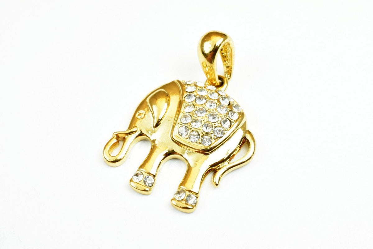 18K Gold Filled Elephant Pendant Charm: CZ Cubic Zirconia Accent, Tarnish-Resistant Finish | Copper Base, 28x23.5mm Size
