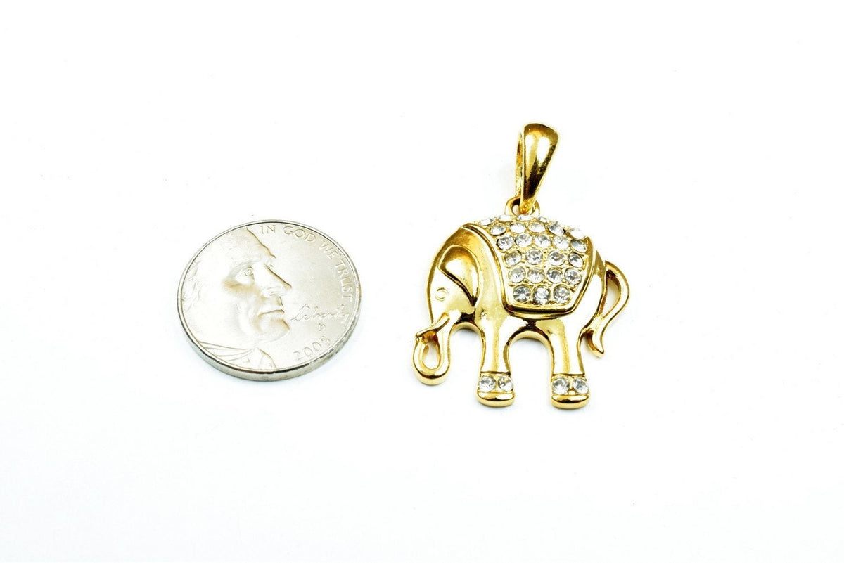18K Gold Filled Elephant Pendant Charm: CZ Cubic Zirconia Accent, Tarnish-Resistant Finish | Copper Base, 28x23.5mm Size