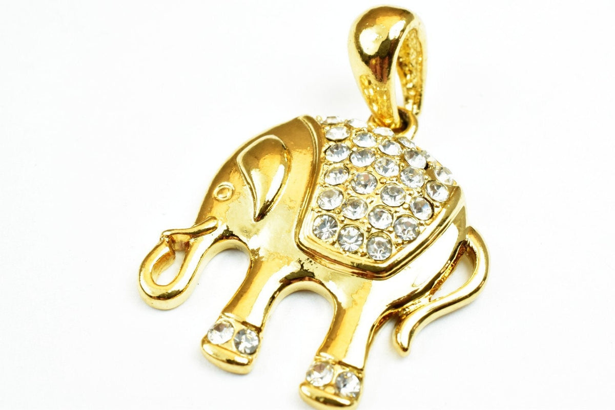 18K Gold Filled Elephant Pendant Charm: CZ Cubic Zirconia Accent, Tarnish-Resistant Finish | Copper Base, 28x23.5mm Size