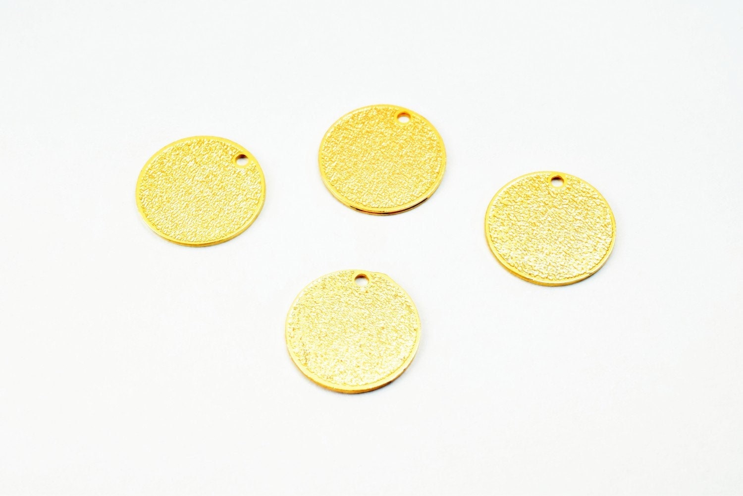 Dainty Thin 18K Pinky Gold Filled Stardust Tag Pendant, Double-Sided Minimalist Charm (12mm Diameter, 0.5mm Thickness, Copper Base)