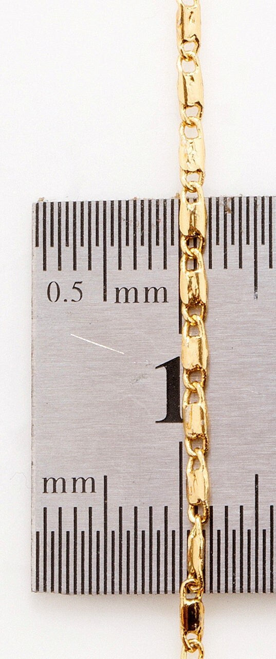 Bar Chain Jewelry Supply, Electroplated Gold Flat Beading Chain, 1.5mm (Tarnish Resistant, 18K Gold Filled, Sold by Foot)