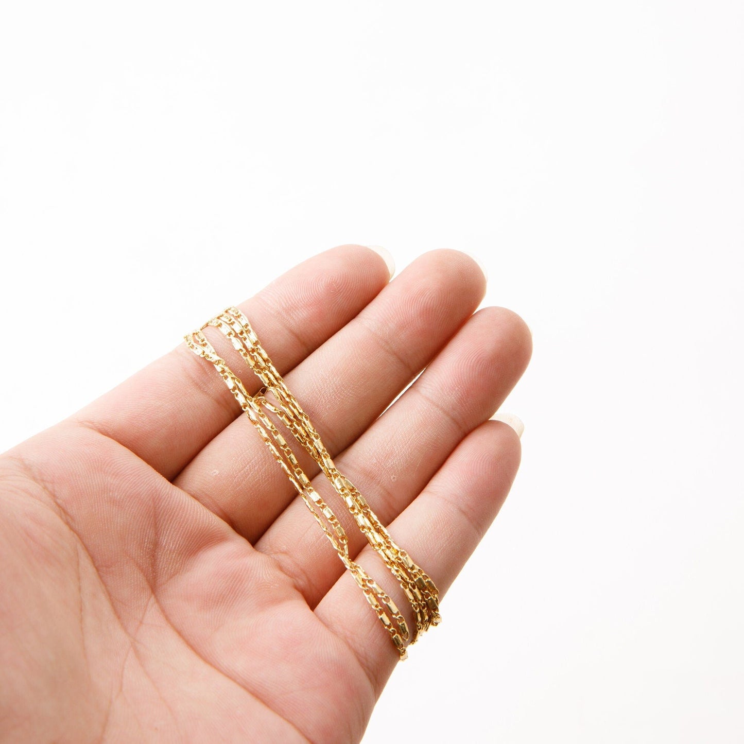 Bar Chain Jewelry Supply, Electroplated Gold Flat Beading Chain, 1.5mm (Tarnish Resistant, 18K Gold Filled, Sold by Foot)