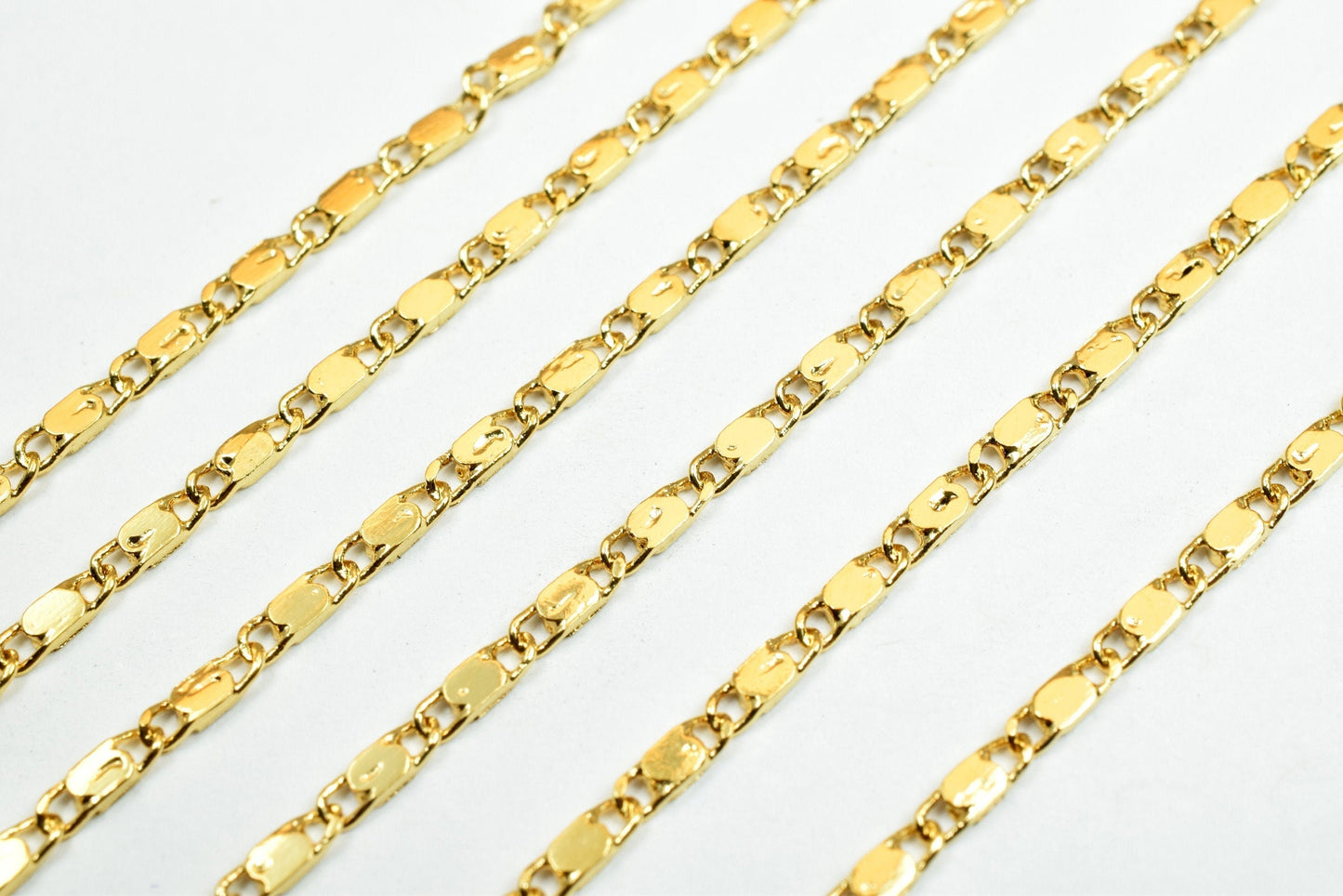 Bar Chain Jewelry Supply, Electroplated Gold Flat Beading Chain, 1.5mm (Tarnish Resistant, 18K Gold Filled, Sold by Foot)