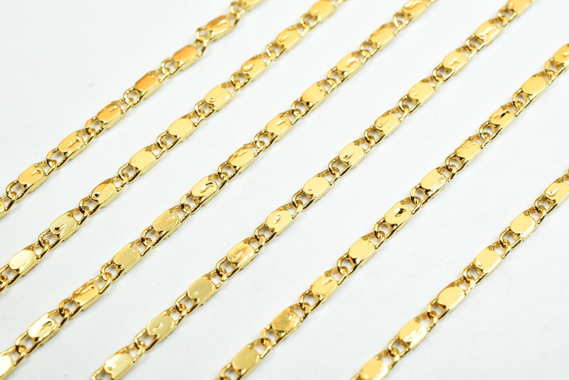 Bar Chain Jewelry Supply, Electroplated Gold Flat Beading Chain, 1.5mm (Tarnish Resistant, 18K Gold Filled, Sold by Foot)