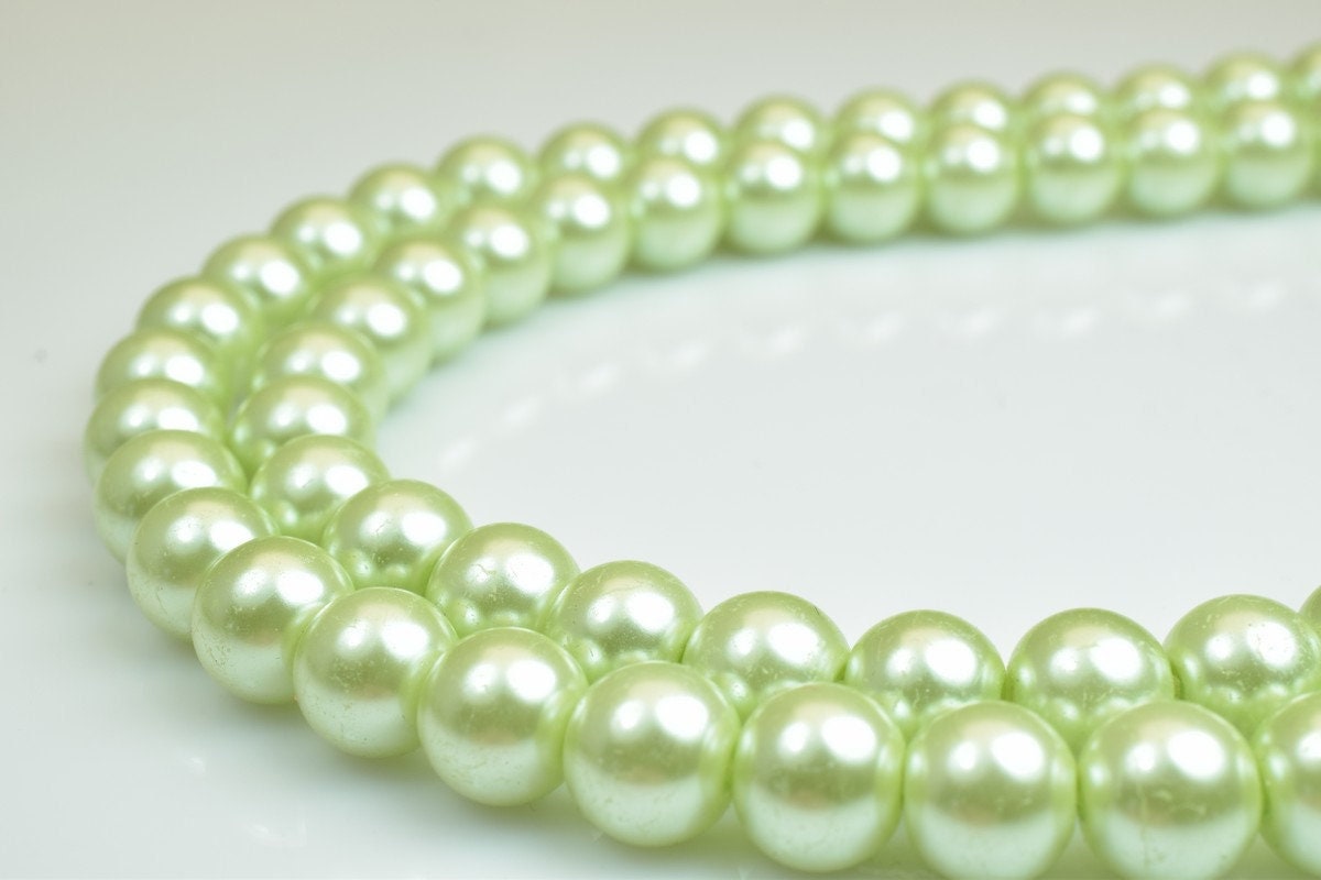 Glass Pearl Beads Round Size 8mm Shine Light Green Round Ball Beads for Jewelry Making jewelry making supplies - detail im...