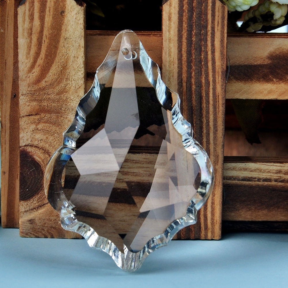 Leaf Prism Jewelry Faceted Pendeloque, Clear AB Iridescent Crystal (38x26mm, Glass, Single Hole, Craft Components)