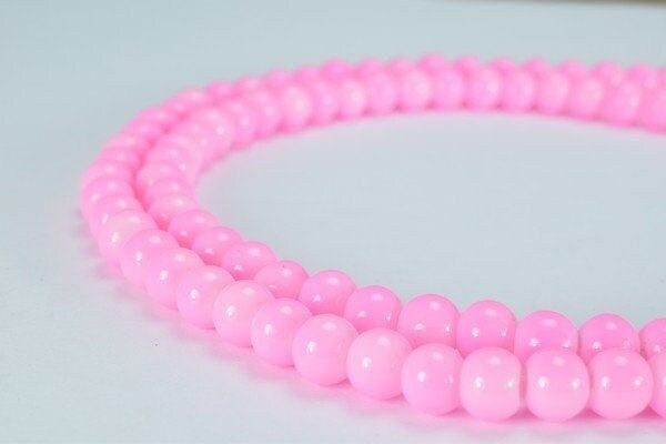 Pink Glass Beads Round 6mm Shine: Bohemian Crystal Pearl, Matte and Crackle Styles - Craft Supplies, Jewelry Components