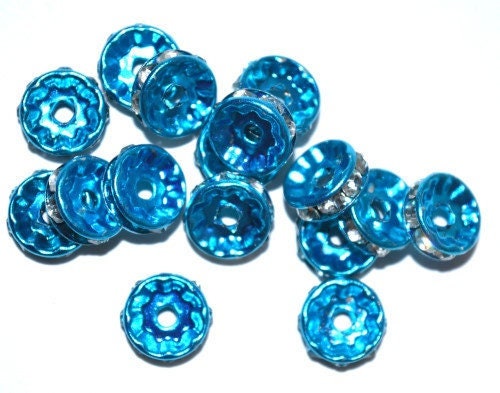 10mm Blue (Clear) Rhinestone Spacer Beads 50pcs jewelry making supplies - detail image 3