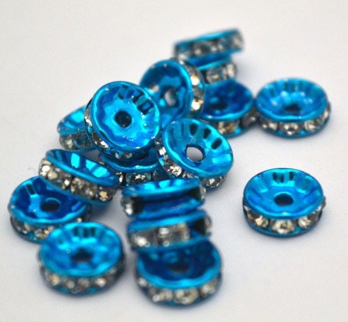 10mm Blue (Clear) Rhinestone Spacer Beads 50pcs jewelry making supplies - detail image 4