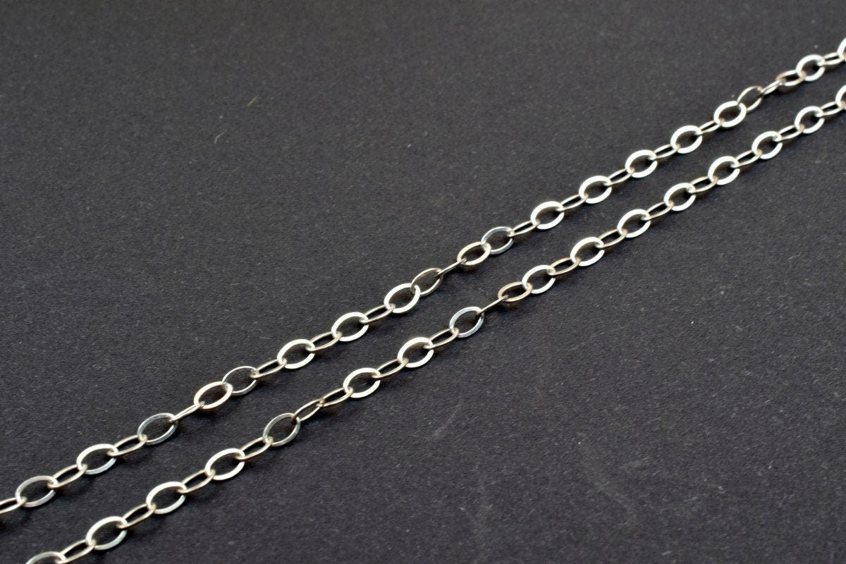 925 Sterling Silver Chain With Rhodium Filled Plated On Top for Jewelry Making By Foot Item# SSC014R jewelry making suppli...