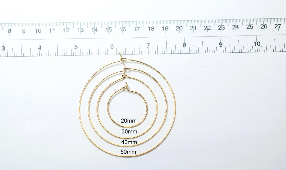 Wire Hoop hook Earring 18K Gold Filled Look, Size 20mm/30mm/40mm/50mm Thickness 0.8mm jewelry making supplies