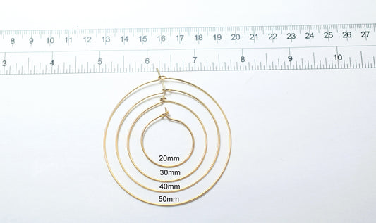 Wire Hoop hook Earring 18K Gold Filled Look, Size 20mm/30mm/40mm/50mm Thickness 0.8mm jewelry making supplies