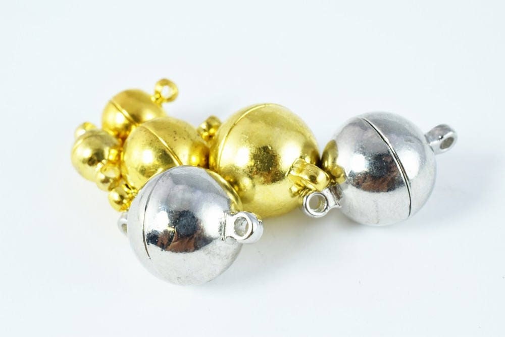 6mm/8mm/10mm/12mm Gold Plated Magnetic Clasps, Magnetic Round Magnetic, Silver Plated Round Magnetic Clasps, Gold Round Ma...