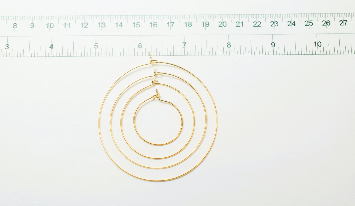 Wire Hoop hook Earring 18K Gold Filled Look, Size 20mm/30mm/40mm/50mm Thickness 0.8mm jewelry making supplies - detail ima...