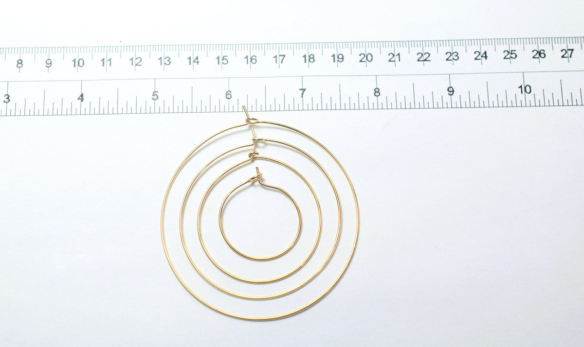 Wire Hoop hook Earring 18K Gold Filled Look, Size 20mm/30mm/40mm/50mm Thickness 0.8mm jewelry making supplies - detail ima...