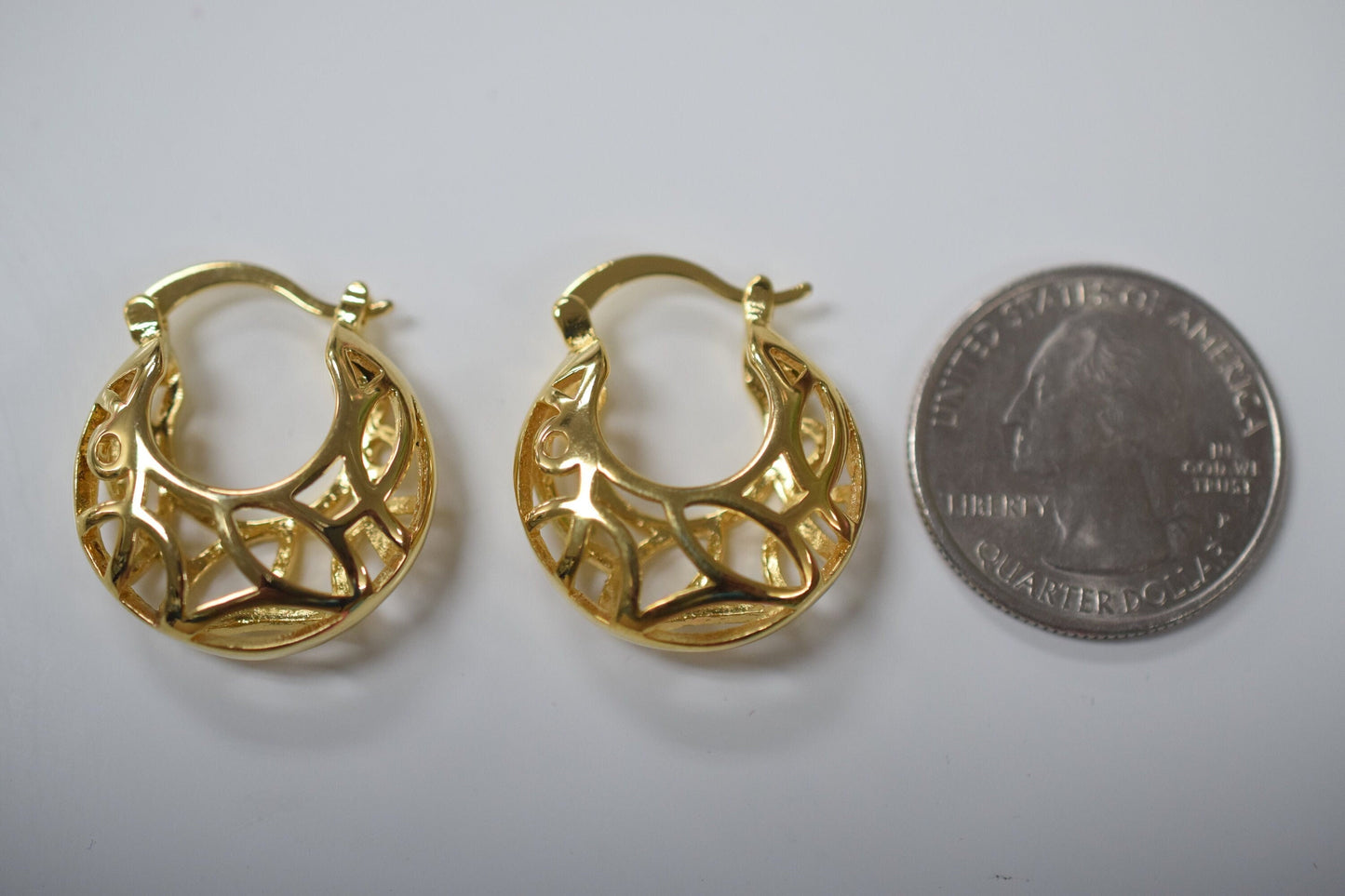 Filigree Bamboo Hoop Earring Gold Filled EP 18Kt , Jewelry Earring gift for her 25mm Round ,8mm thickness Hugging Earring...