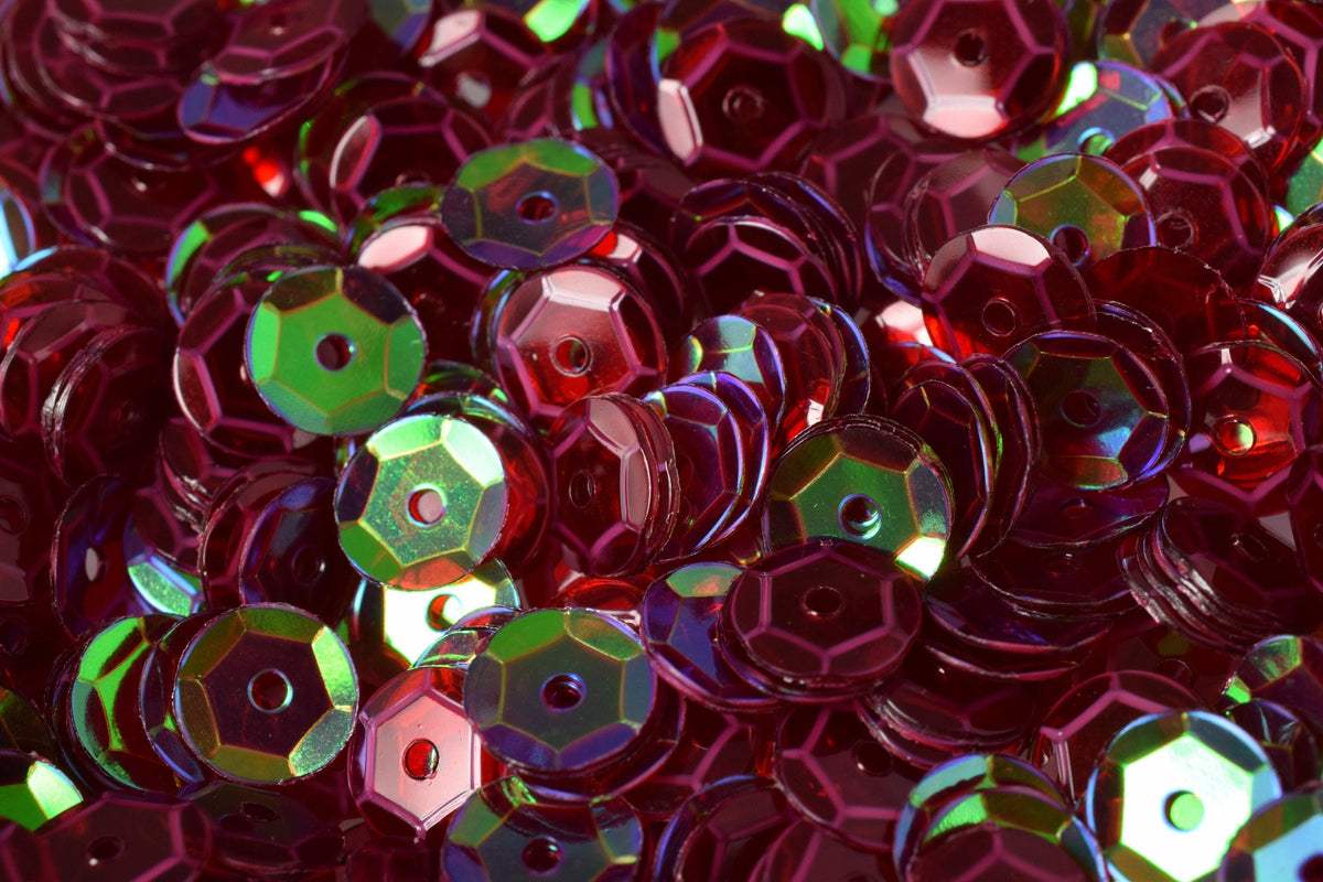 6mm Cranberry Red Cup Sequins: Sparkly Iridescent Sheen for Apparel and Crafts (2000pcs, 1mm Center Hole, Lightweight Bulk)