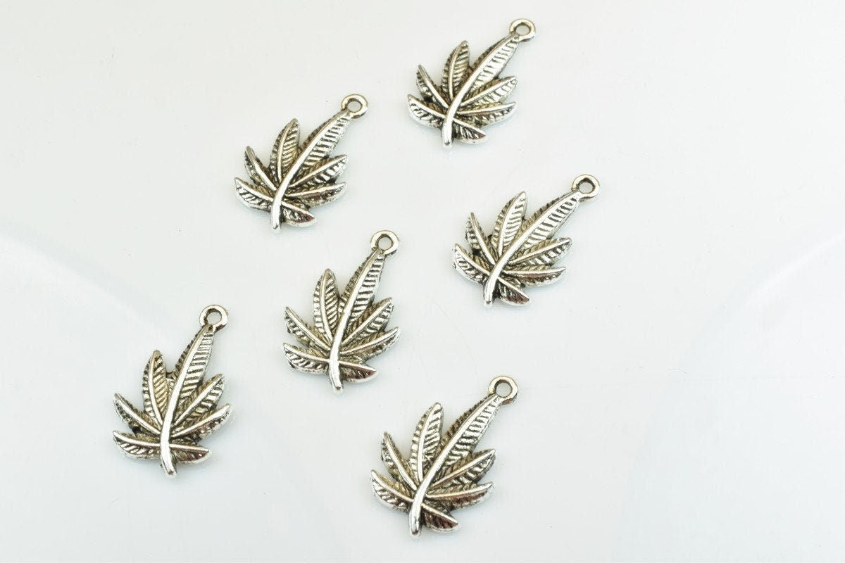 15 PCs Marijuana Leaf Charms Alloy Antique Silver Size 23x15mm Jump Ring Size 2mm For Jewelry Making jewelry making suppli...