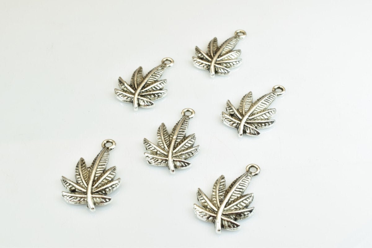 15 PCs Marijuana Leaf Charms Alloy Antique Silver Size 23x15mm Jump Ring Size 2mm For Jewelry Making jewelry making suppli...