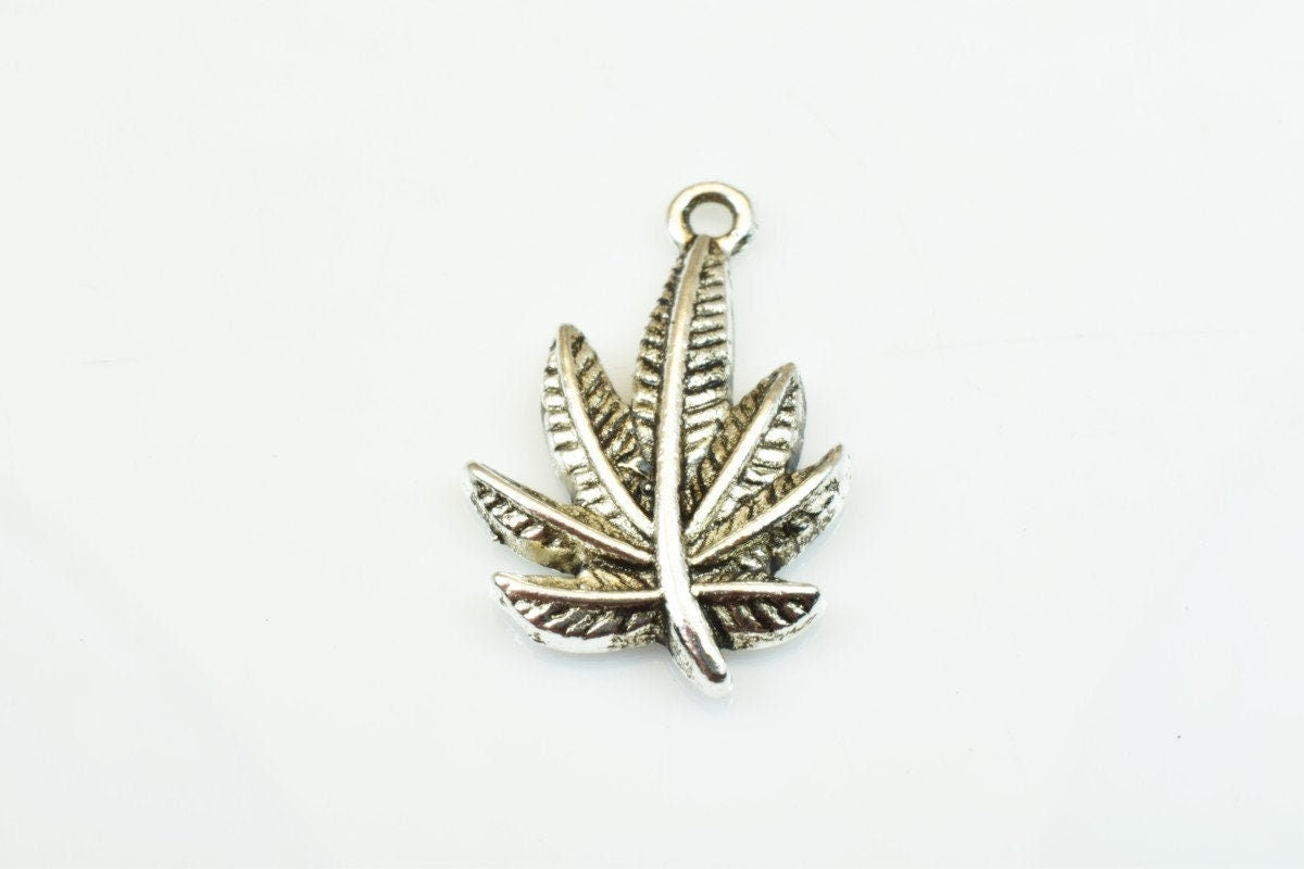 15 PCs Marijuana Leaf Charms Alloy Antique Silver Size 23x15mm Jump Ring Size 2mm For Jewelry Making jewelry making suppli...