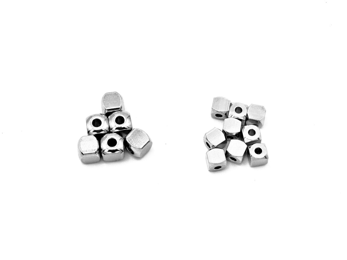 Cube Roundel Plain Spacer Beads - Stainless Steel Metal Beads - Square and Round Shapes, 4mm & 5mm Hole Sizes, Jewelry Crafting