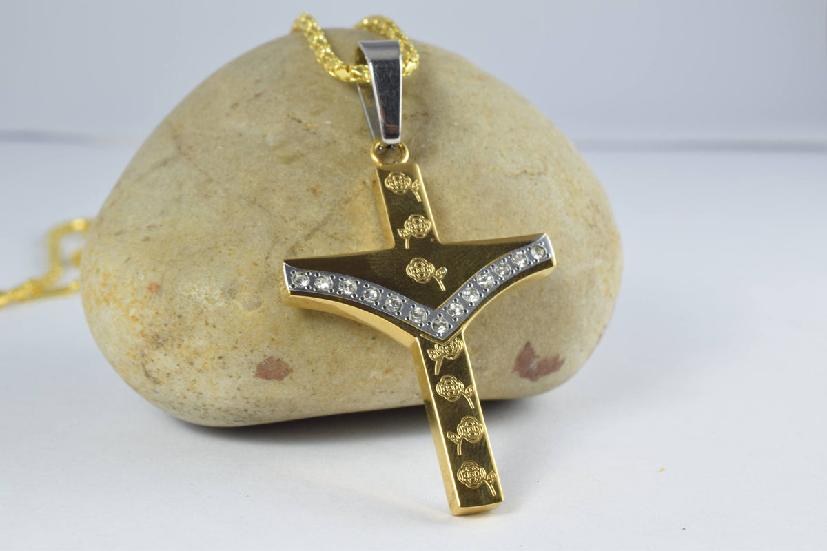 18K Gold Filled Cross Religious Pendant Stainless Steel Size 42x29mm Christian Religious, First Communion Baby Baptism For...