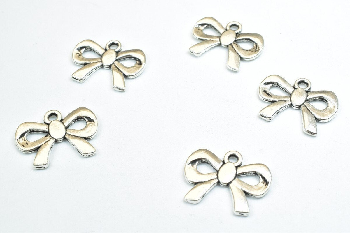 10PCs Bow Tie Charm Antique Silver Alloy Bowknot Gift Christmas Size 15x19mm Thickness 2mm Jump Ring 1.5mm Decorative For...