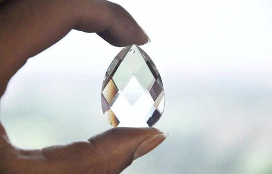 Crystal Chandelier Faceted Teardrop Prisms, Clear AB Iridescent (50x28mm, Glass, Single Hole Hanging Charms)