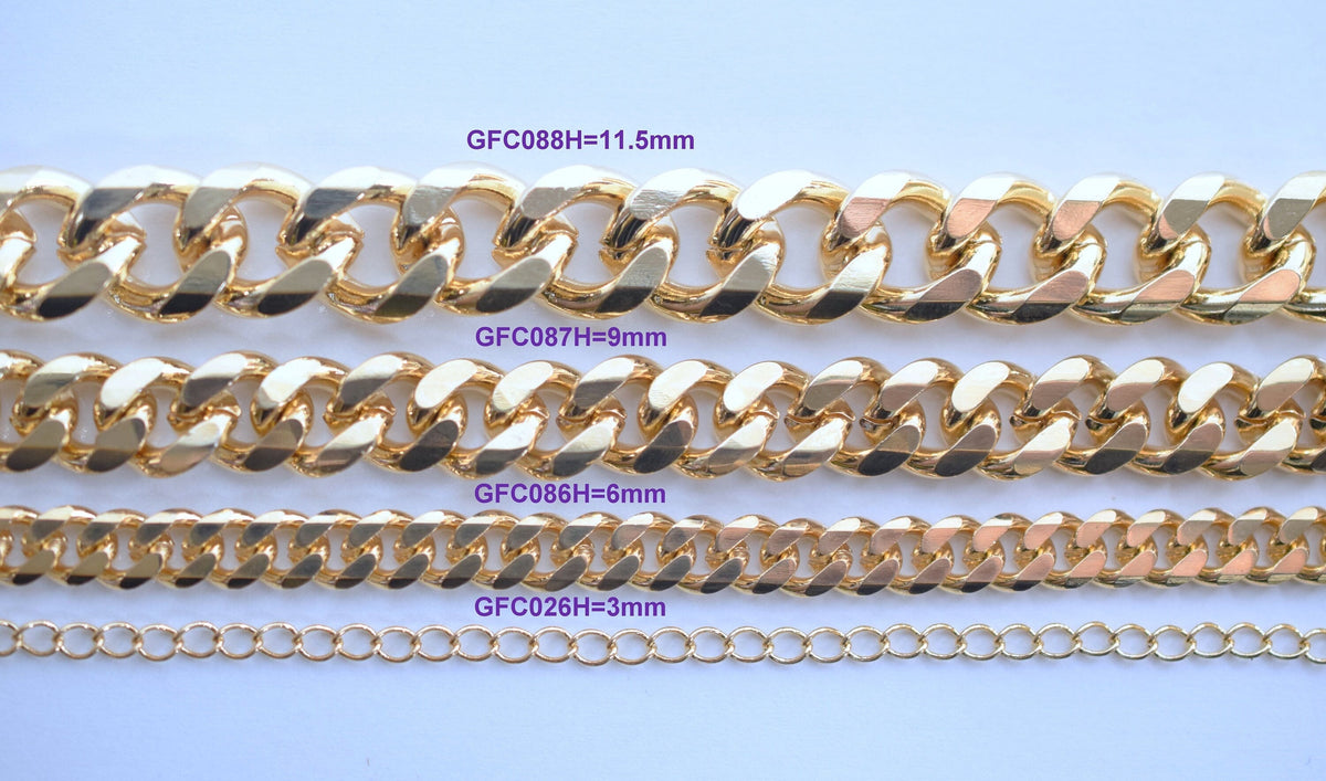 Gold Filled Cuban Chain - Flat Extension Necklace - Tarnish Resistant Finish, Metal, 18K and 14K Gold Filled Styles