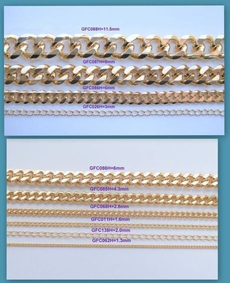 Gold Filled Cuban Chain - Flat Extension Necklace - Tarnish Resistant Finish, Metal, 18K and 14K Gold Filled Styles