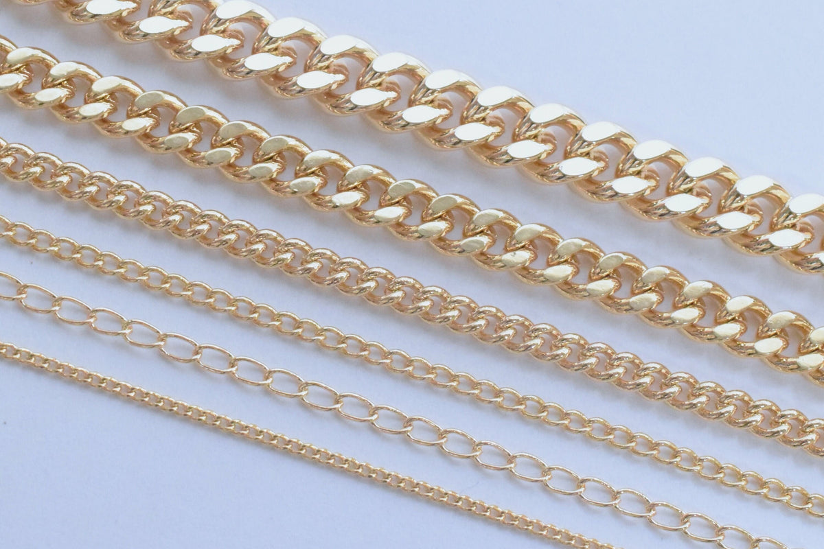 Gold Filled Cuban Chain - Flat Extension Necklace - Tarnish Resistant Finish, Metal, 18K and 14K Gold Filled Styles
