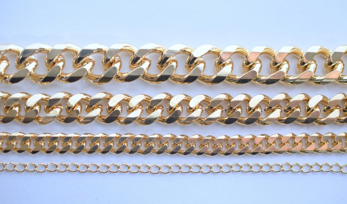 Gold Filled Cuban Chain - Flat Extension Necklace - Tarnish Resistant Finish, Metal, 18K and 14K Gold Filled Styles